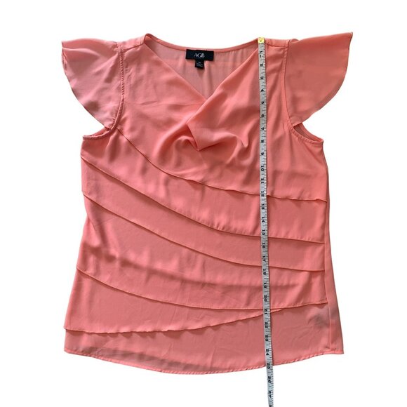 AGB Womens Peach Cowl Neck Layered Flutter Sleeve Blouse Size Medium - Picture 5 of 8